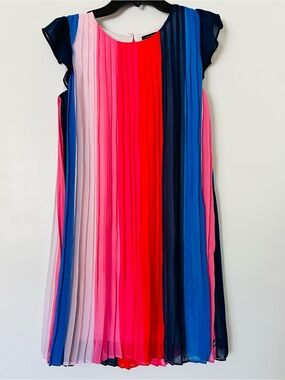 Tommy Hilfiger Girls Dress Size L 12-14 Sleeveless Pleated Stripe Blue Pink Red
